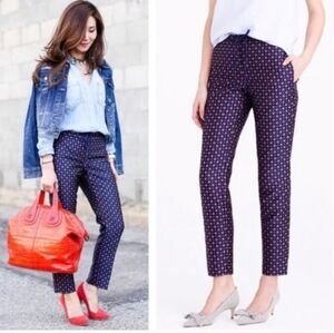 J. Crew Jacquard Cigarette Pants Black Dark Purple Pattern Blue Accent  Sz 6 EUC